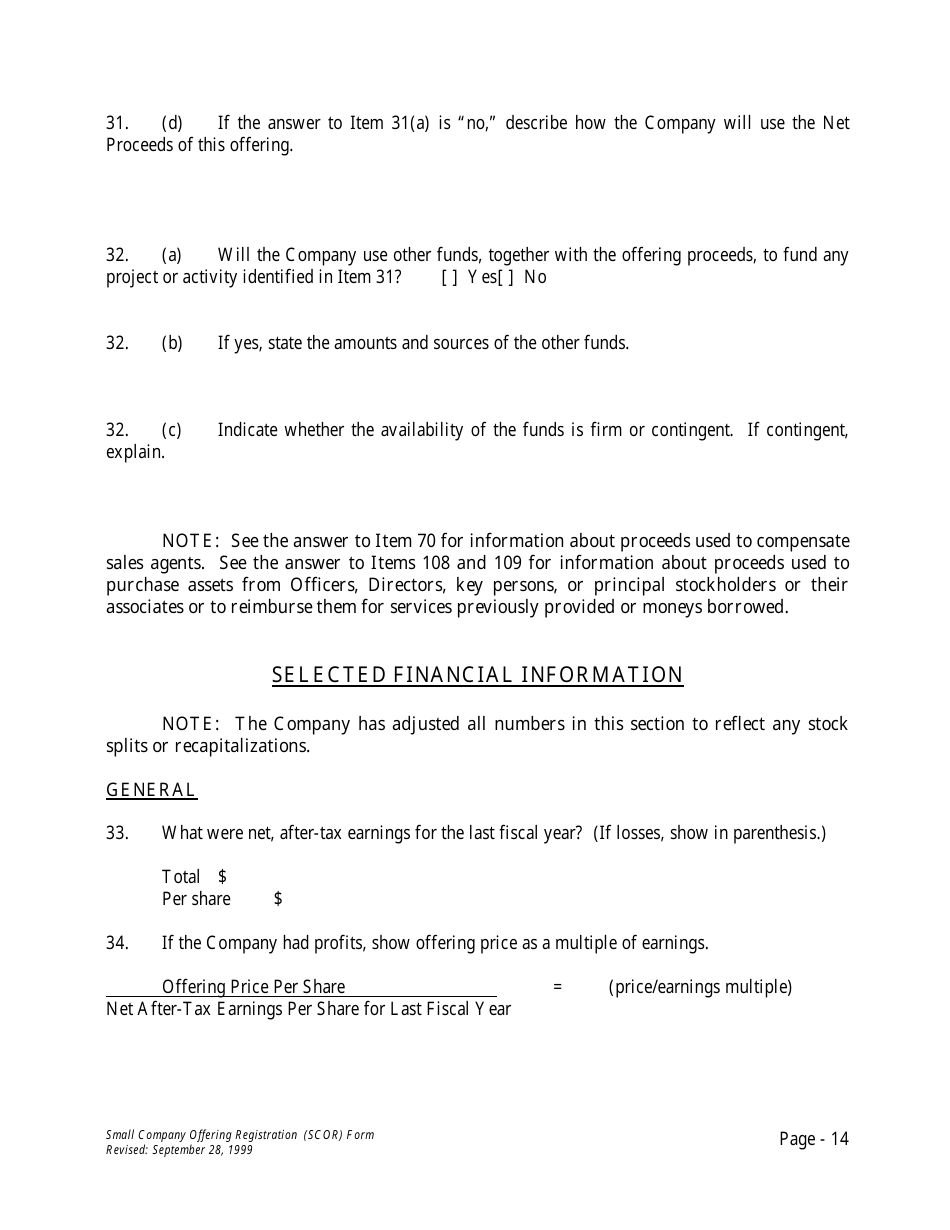 Form U-7 Small Company Offering Registration (Scor) Form - Idaho, Page 14
