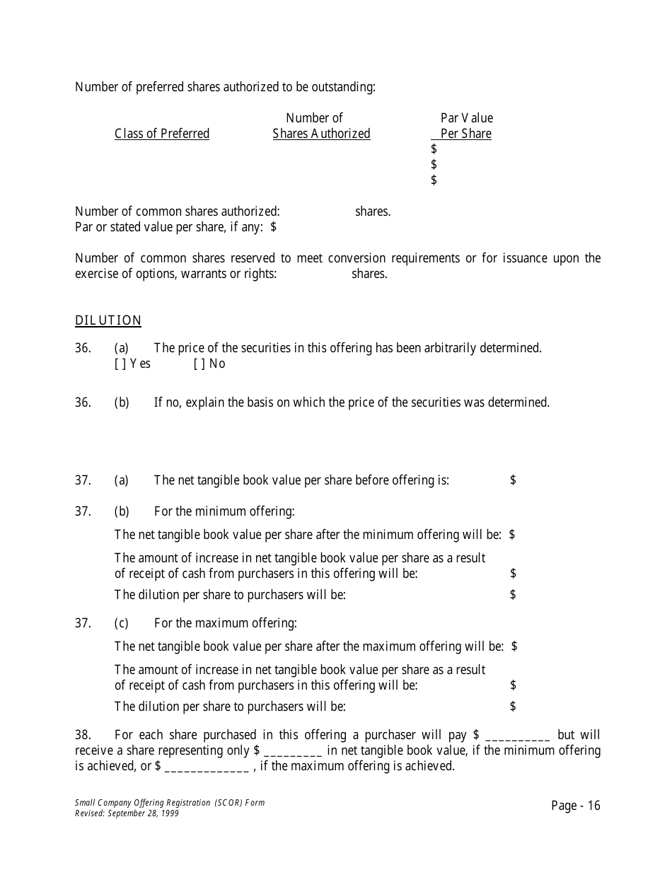 Form U-7 Small Company Offering Registration (Scor) Form - Idaho, Page 16