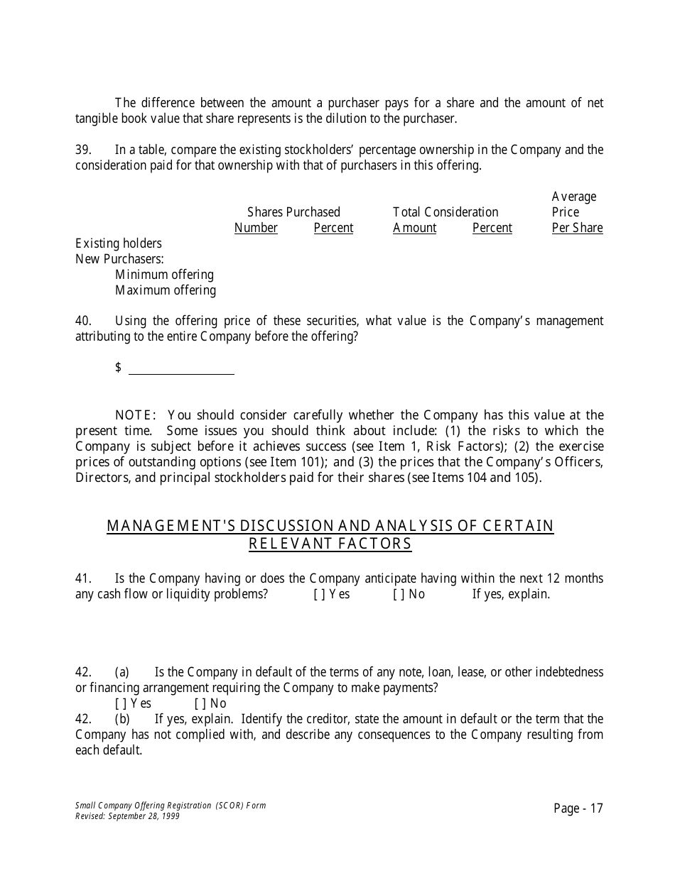 Form U-7 Small Company Offering Registration (Scor) Form - Idaho, Page 17