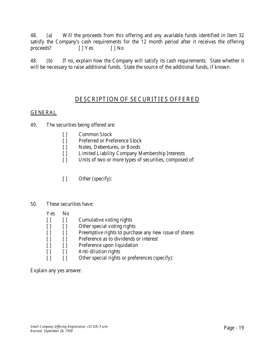 Form U-7 Small Company Offering Registration (Scor) Form - Idaho, Page 19
