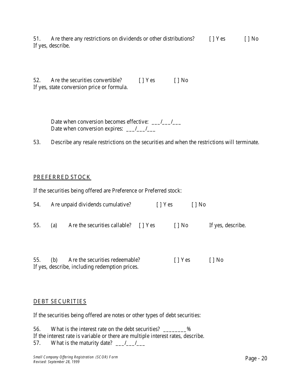 Form U-7 Small Company Offering Registration (Scor) Form - Idaho, Page 20