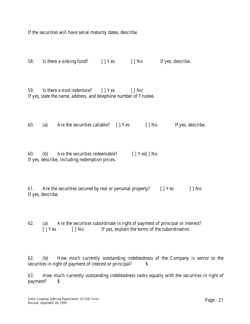 Form U-7 Small Company Offering Registration (Scor) Form - Idaho, Page 21