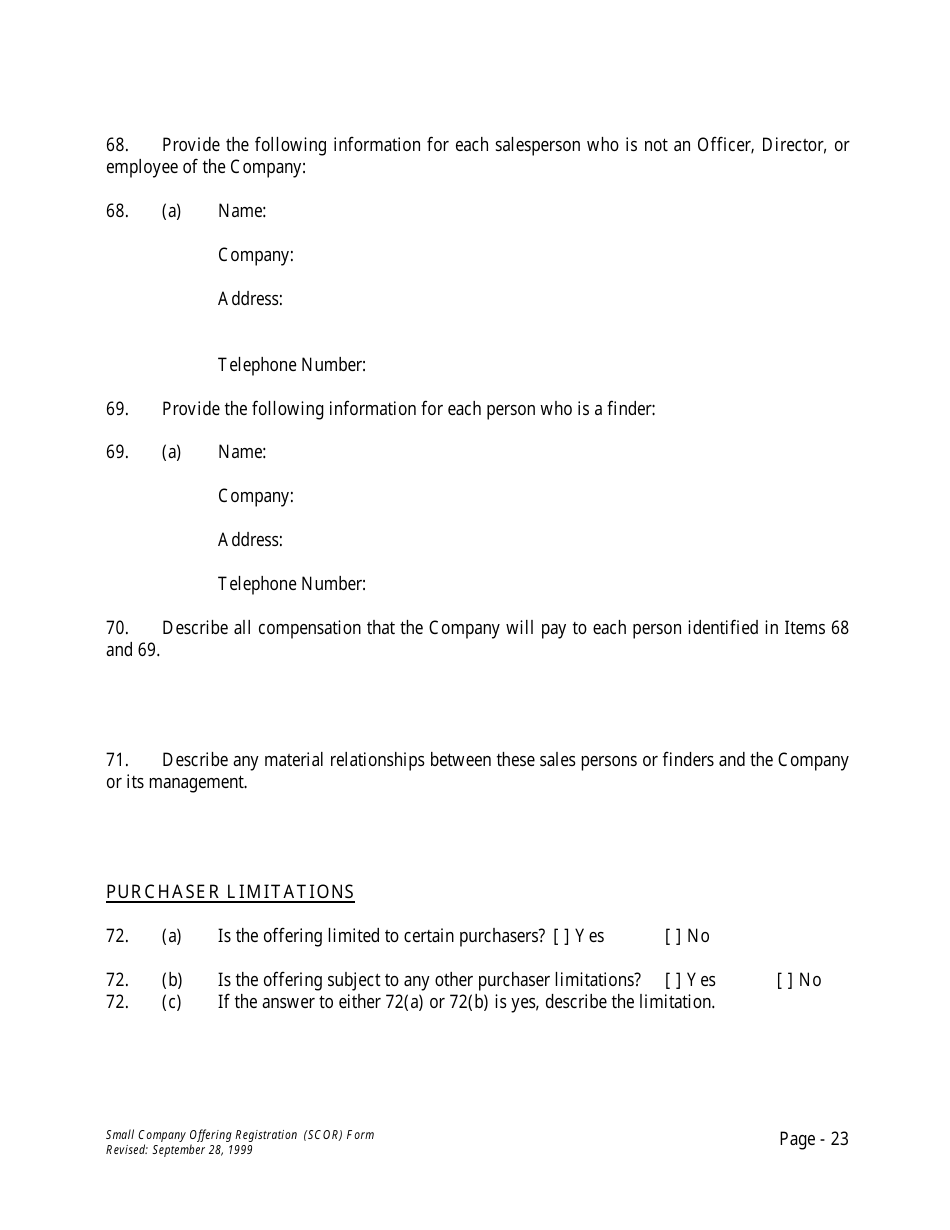 Form U-7 Small Company Offering Registration (Scor) Form - Idaho, Page 23