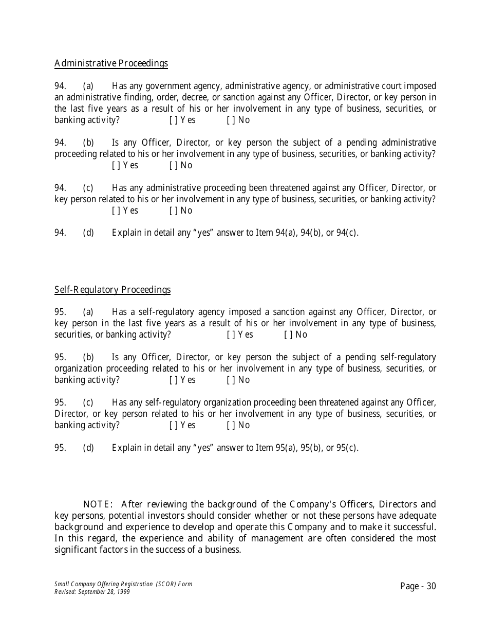 Form U-7 Small Company Offering Registration (Scor) Form - Idaho, Page 30
