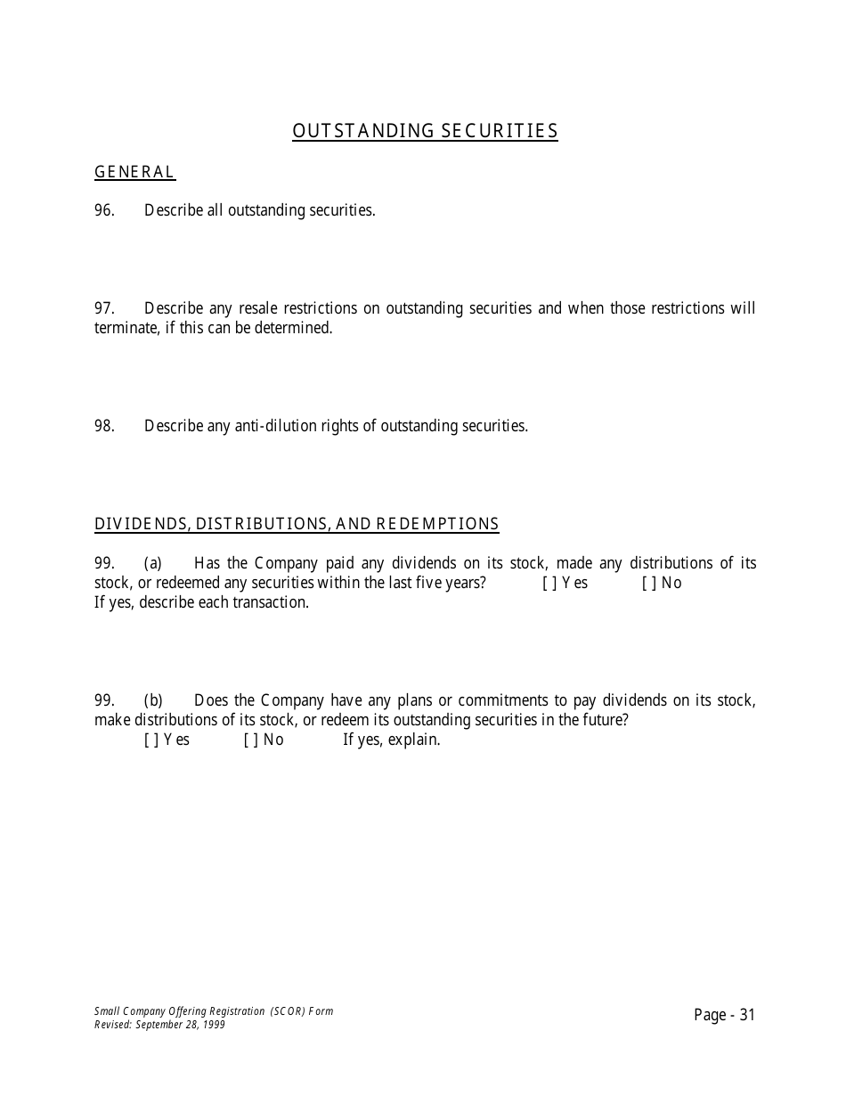 Form U-7 Small Company Offering Registration (Scor) Form - Idaho, Page 31