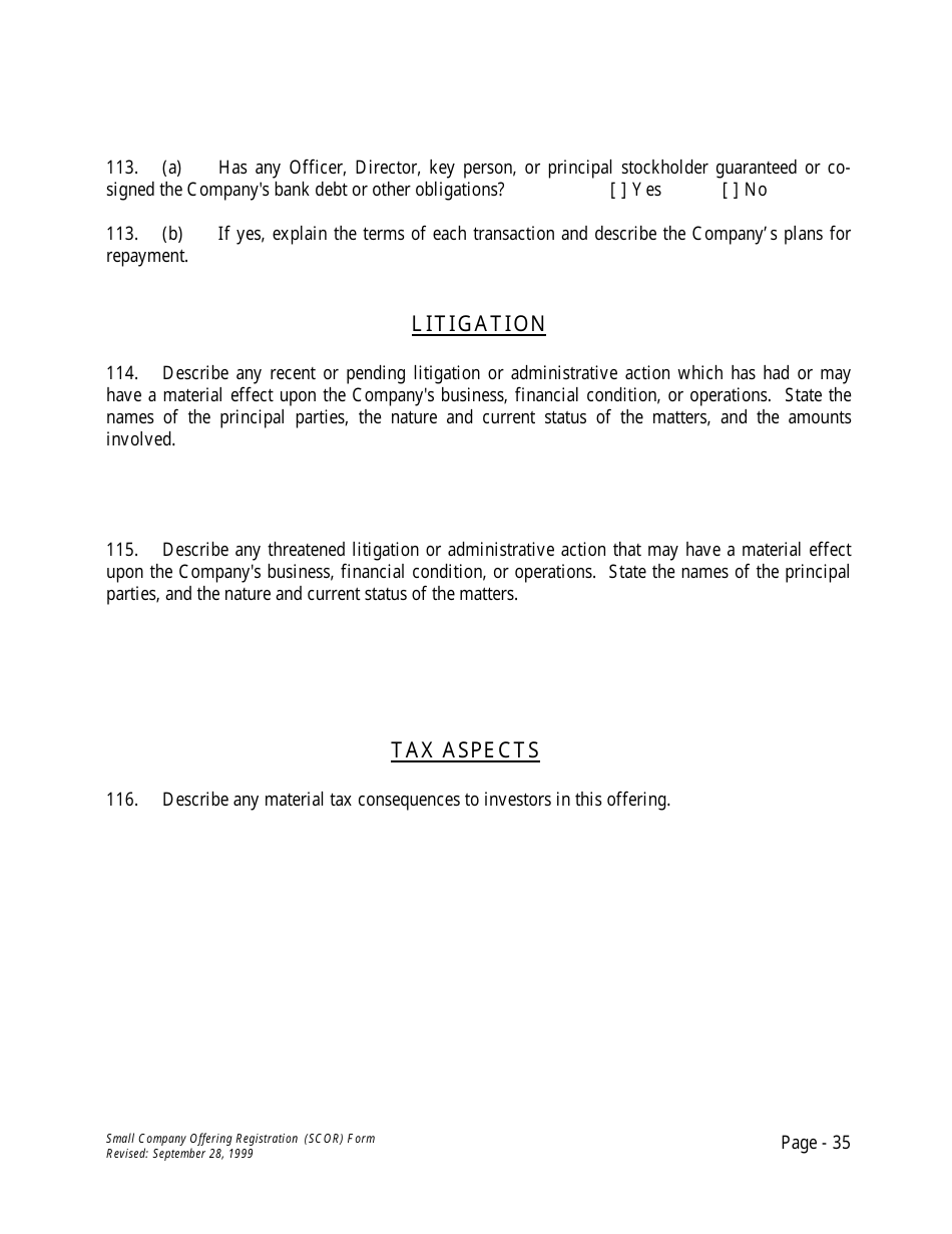 Form U-7 Small Company Offering Registration (Scor) Form - Idaho, Page 35