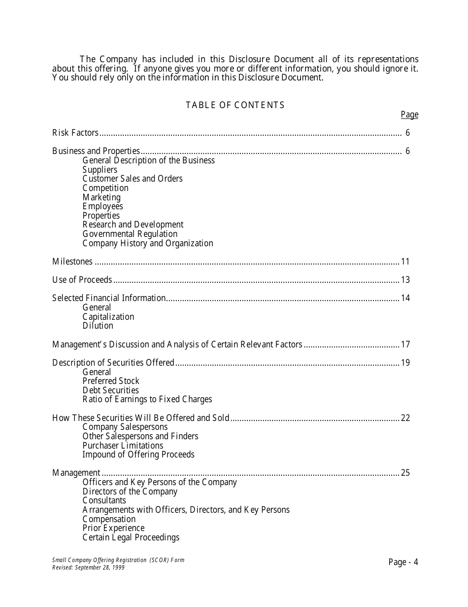 Form U-7 Small Company Offering Registration (Scor) Form - Idaho, Page 4
