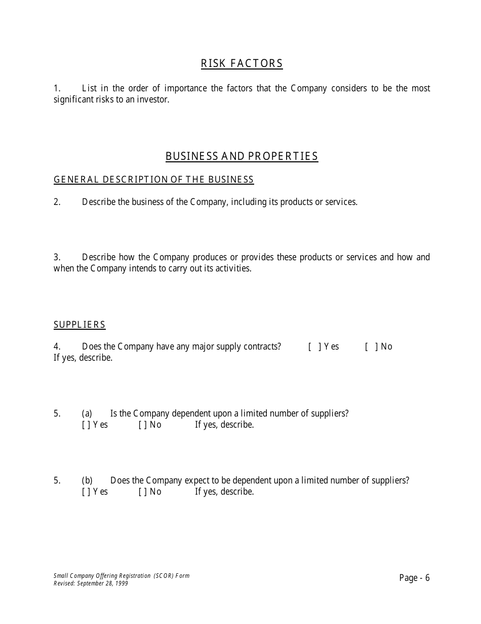 Form U-7 Small Company Offering Registration (Scor) Form - Idaho, Page 6