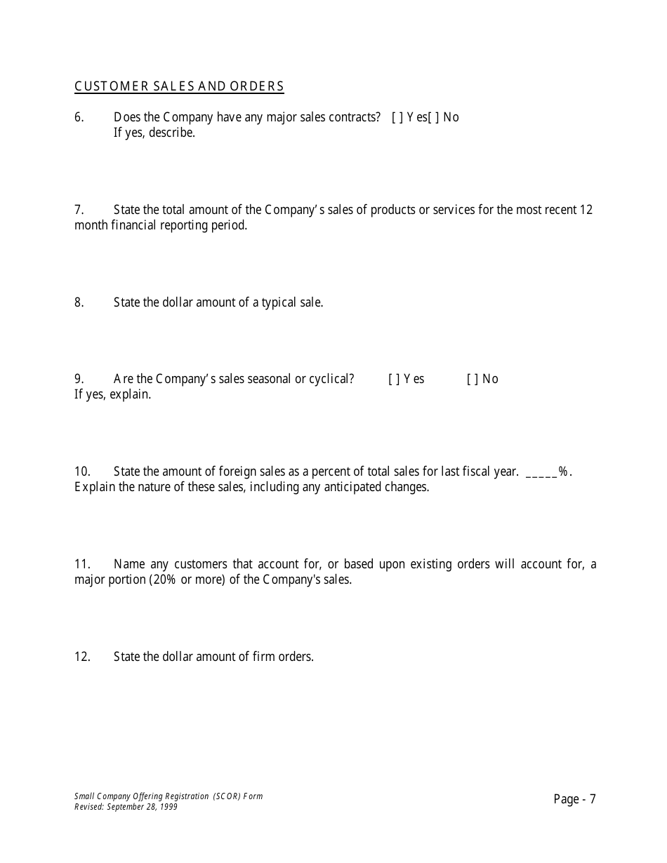 Form U-7 Small Company Offering Registration (Scor) Form - Idaho, Page 7