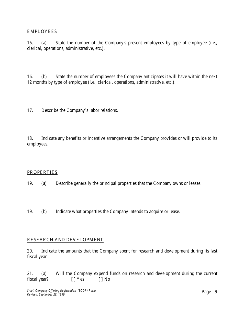 Form U-7 Small Company Offering Registration (Scor) Form - Idaho, Page 9