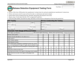 Release Detection Equipment Testing Form - Idaho
