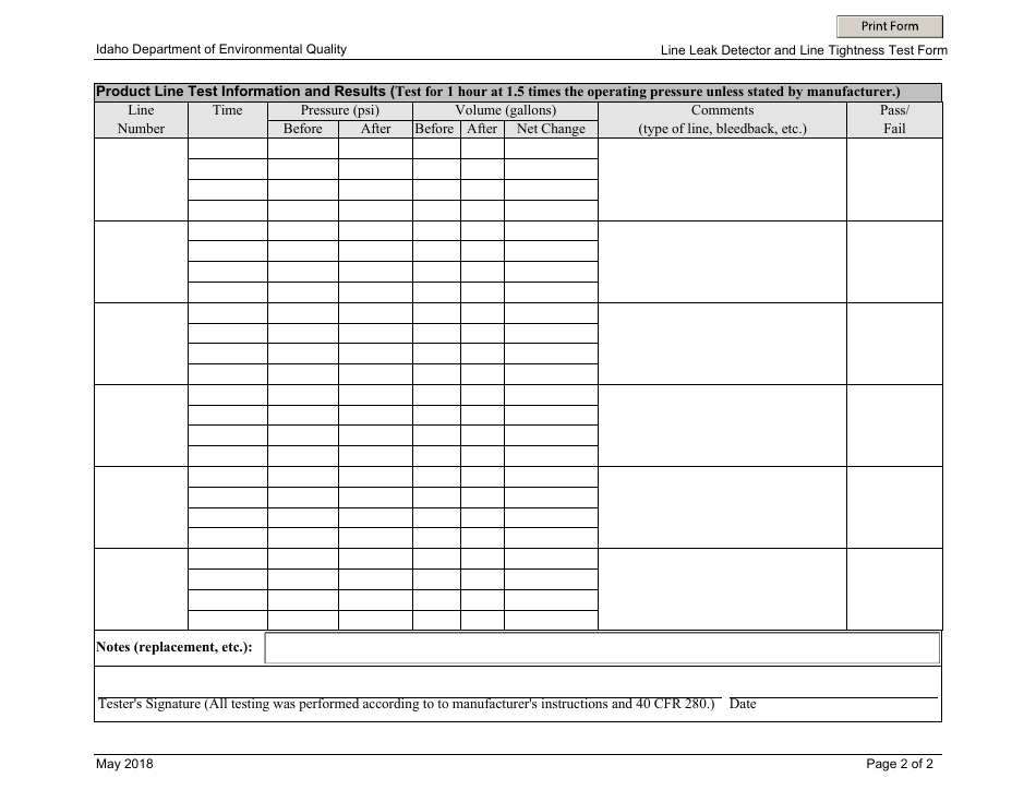 Idaho Line Leak Detector and Line Tightness Test Form - Fill Out, Sign ...