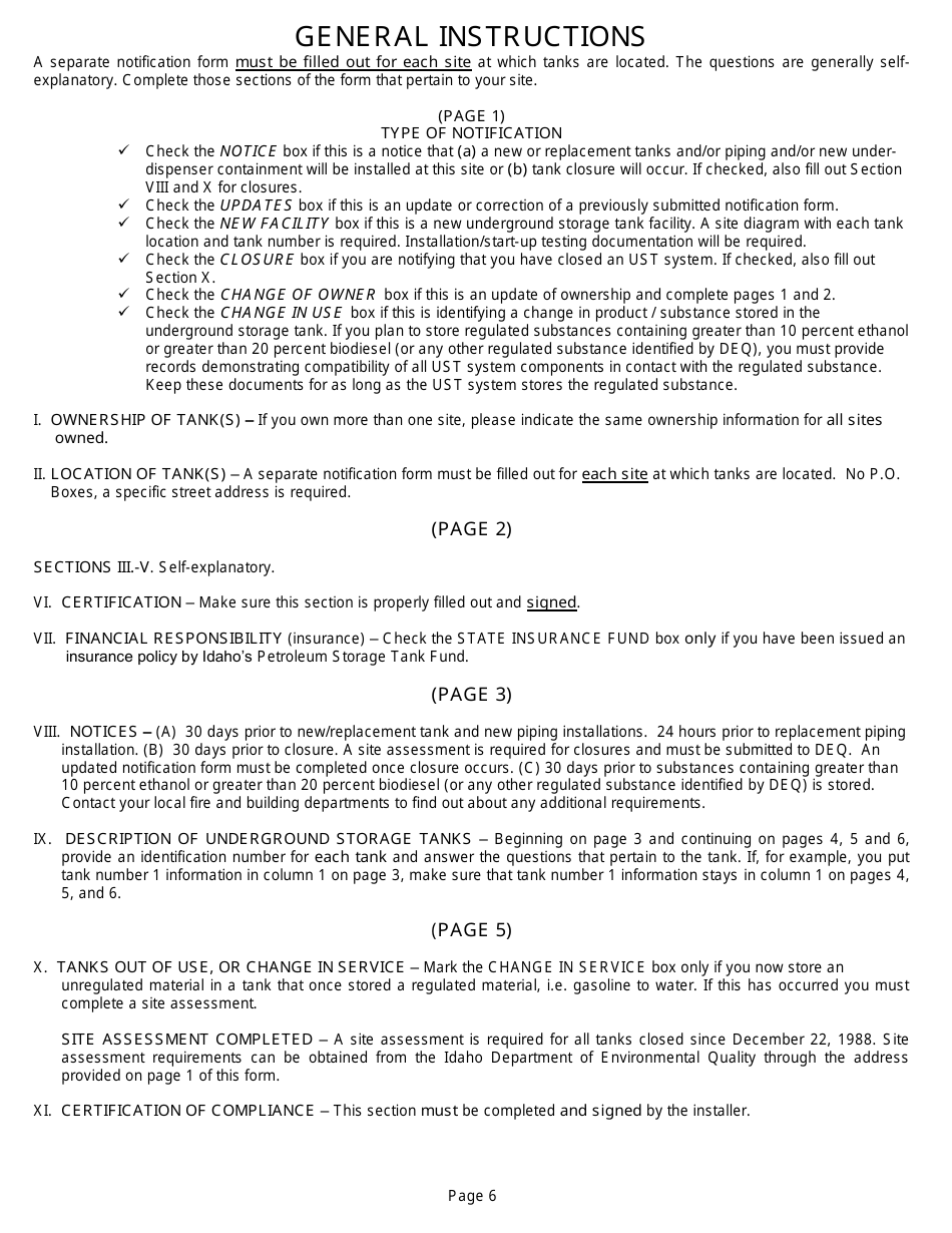 Notification for Underground Storage Tank Systems - Idaho, Page 6