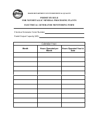 &quot;Electrical Generator Monitoring Form - Permit by Rule for Nonmetallic Mineral Processing Plants&quot; - Idaho