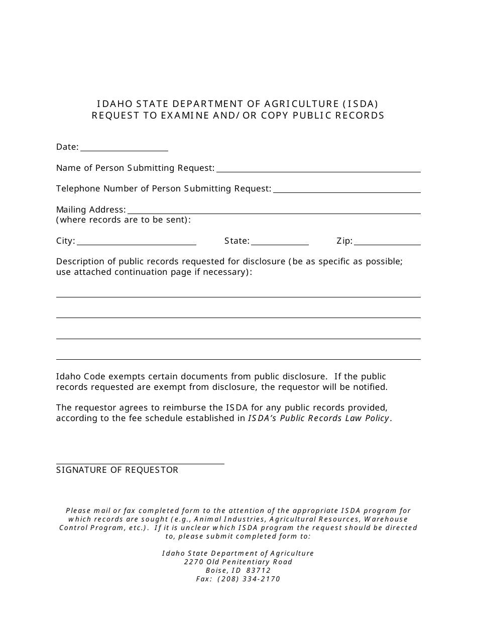 Request to Examine and / or Copy Public Records - Idaho, Page 1
