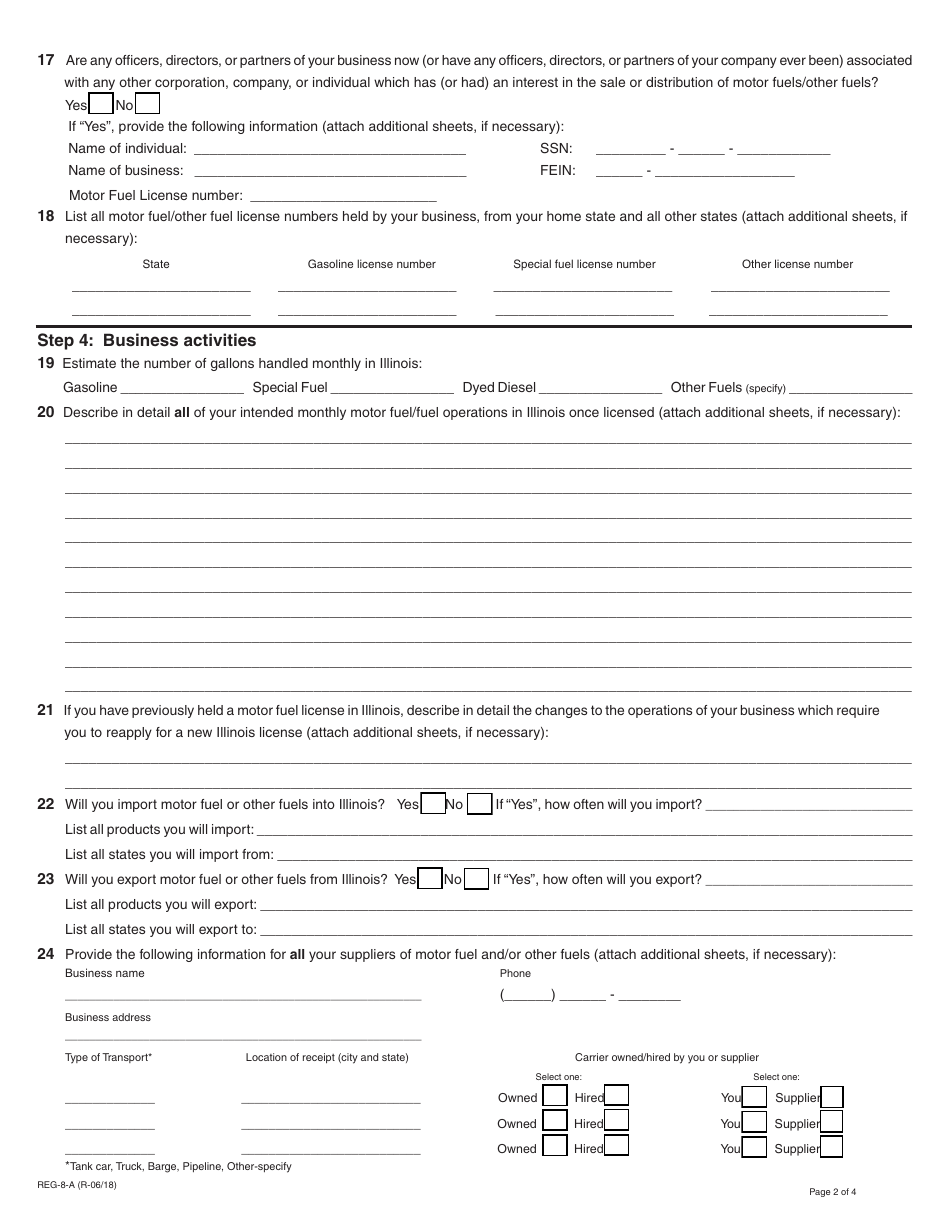 Form REG-8-A Application for Motor Fuel Tax License (Distributor, Supplier, Receiver, and / or Blender) - Illinois, Page 2