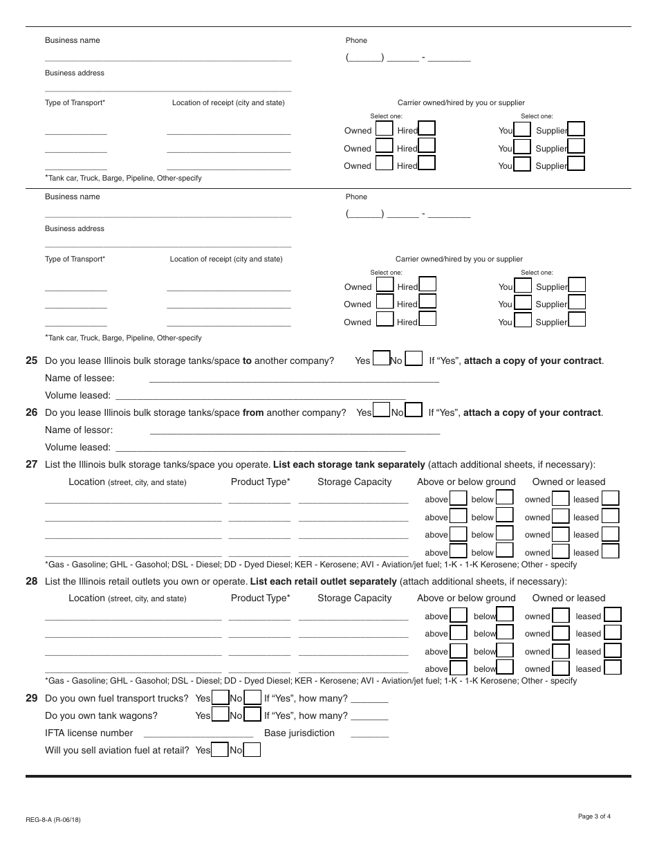 Form REG-8-A Application for Motor Fuel Tax License (Distributor, Supplier, Receiver, and / or Blender) - Illinois, Page 3