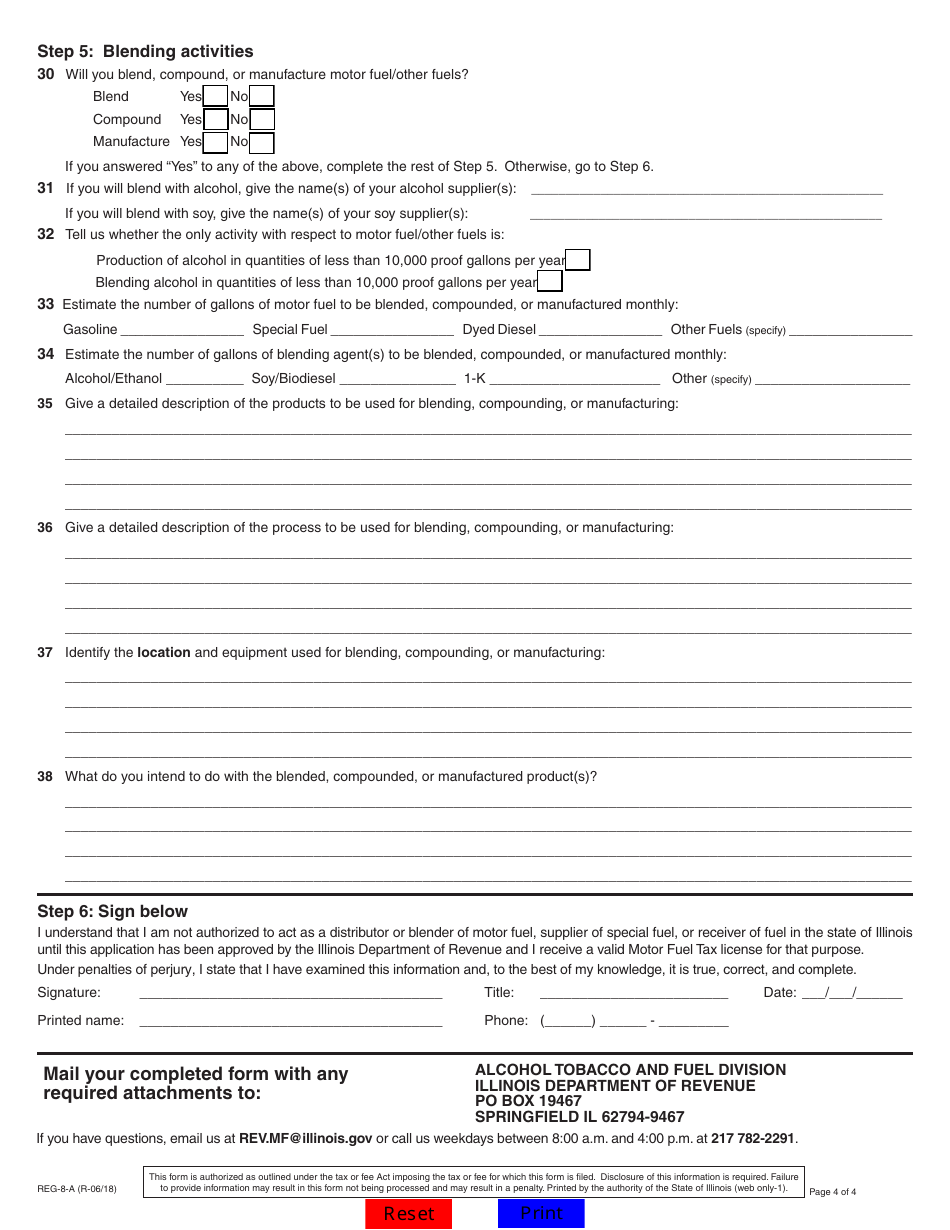 Form REG-8-A Application for Motor Fuel Tax License (Distributor, Supplier, Receiver, and / or Blender) - Illinois, Page 4