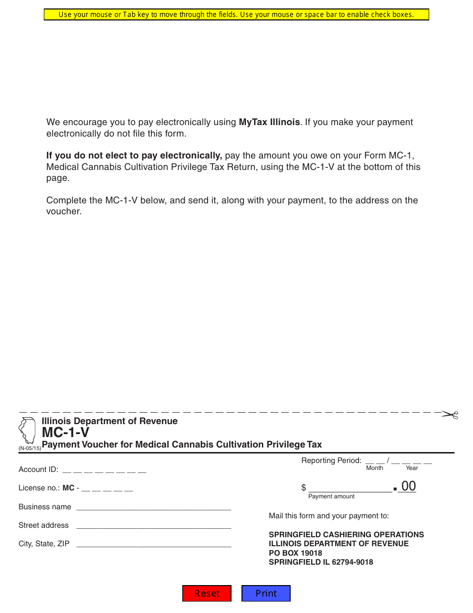 Form MC-1-V Payment Voucher for Medical Cannabis Cultivation Privilege Tax - Illinois, Page 1