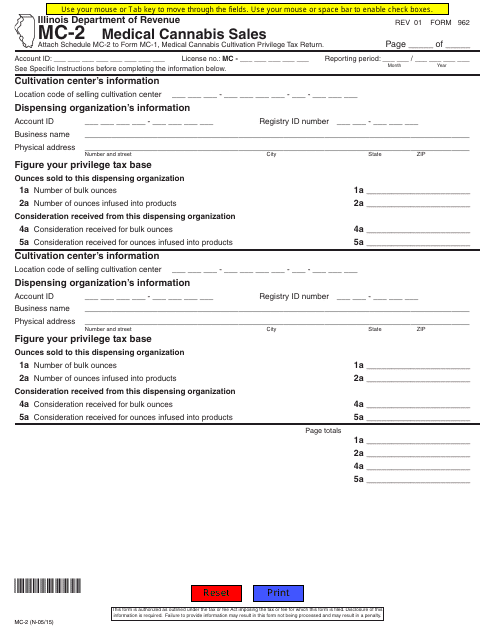 Form 962 Schedule MC-2 Medical Cannabis Sales - Illinois