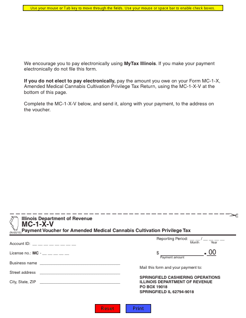 Form MC-1-X-V Payment Voucher for Amended Medical Cannabis Cultivation Privilege Tax - Illinois