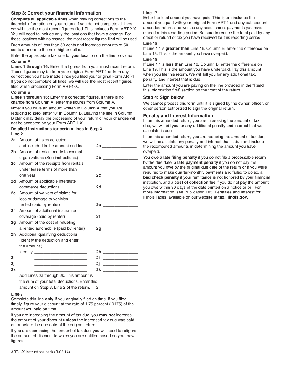 Instructions for Form ART-1-X Amended Automobile Renting Occupation and Use Tax Return - Illinois, Page 2