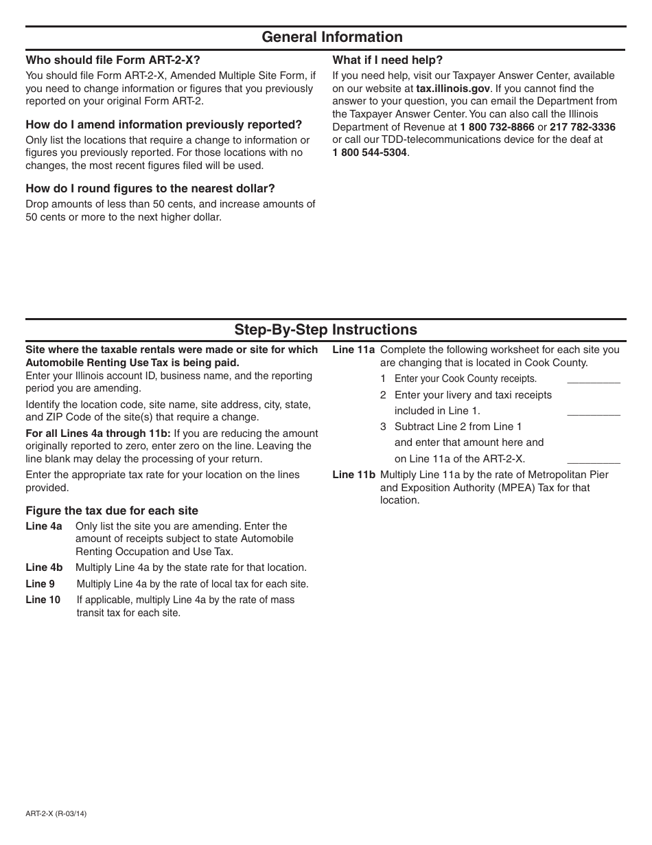 Instructions for Form ART-2-X Amended Multiple Site Form - Illinois, Page 1