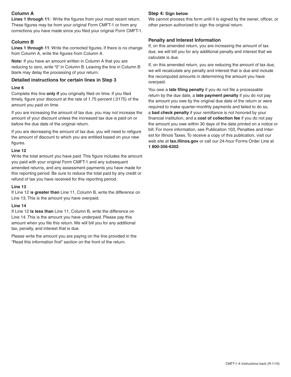 Instructions for Form CMFT-1-X Amended County Motor Fuel Tax Return - Illinois, Page 2