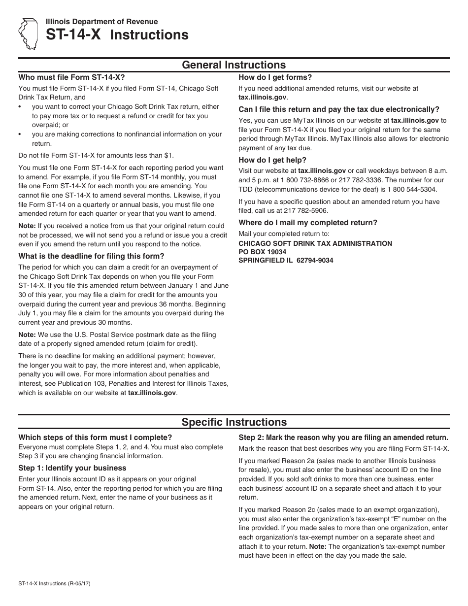 Download Instructions for Form ST-14-X Amended Chicago Soft Drink Tax ...