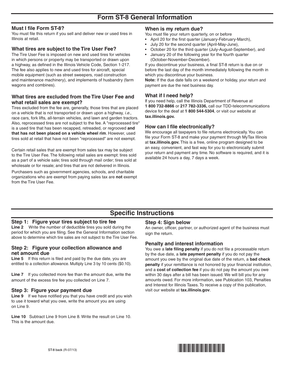 Download Instructions for Form ST8 Tire User Fee PDF Templateroller