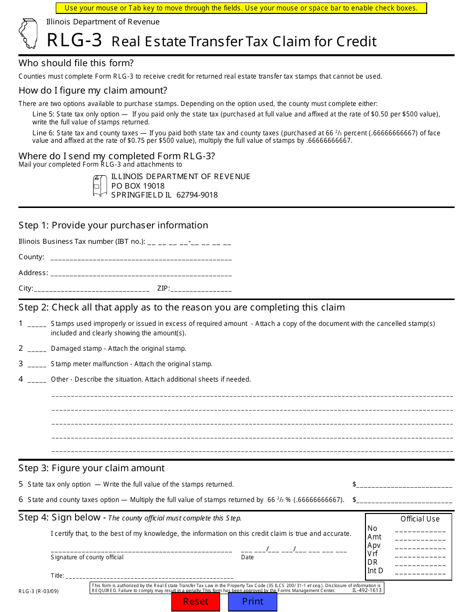Form RLG3 Fill Out, Sign Online and Download Fillable PDF, Illinois