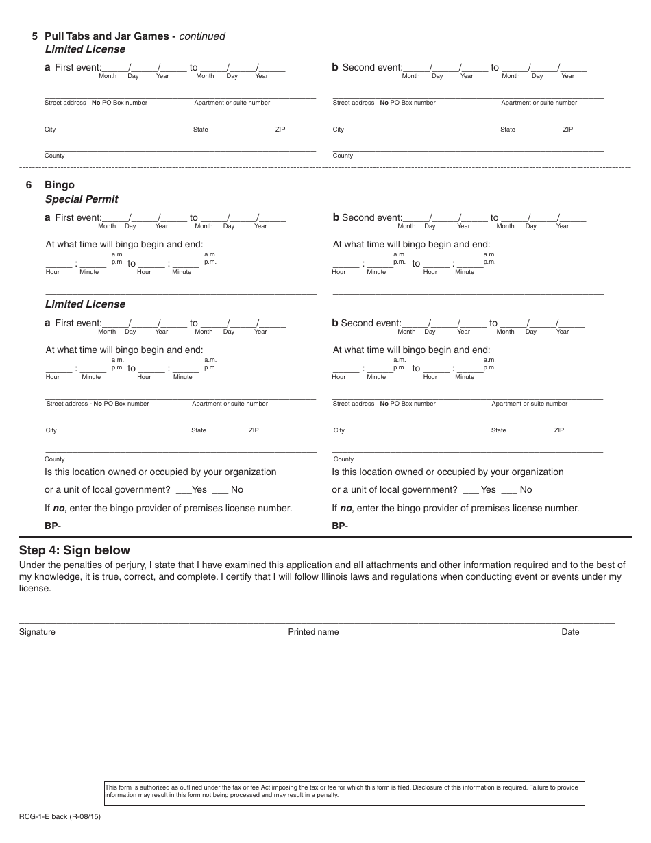 Form RCG-1-E Charitable Games, Bingo, or Pull Tabs Events Updates - Illinois, Page 2
