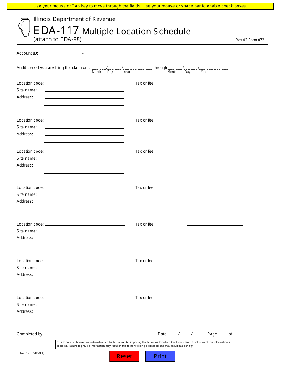 Form 072 (EDA-117) Multiple Location Schedule - Illinois, Page 1