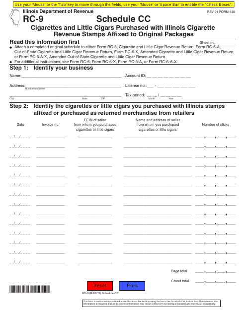 Form RC-9 Schedule CC  Printable Pdf