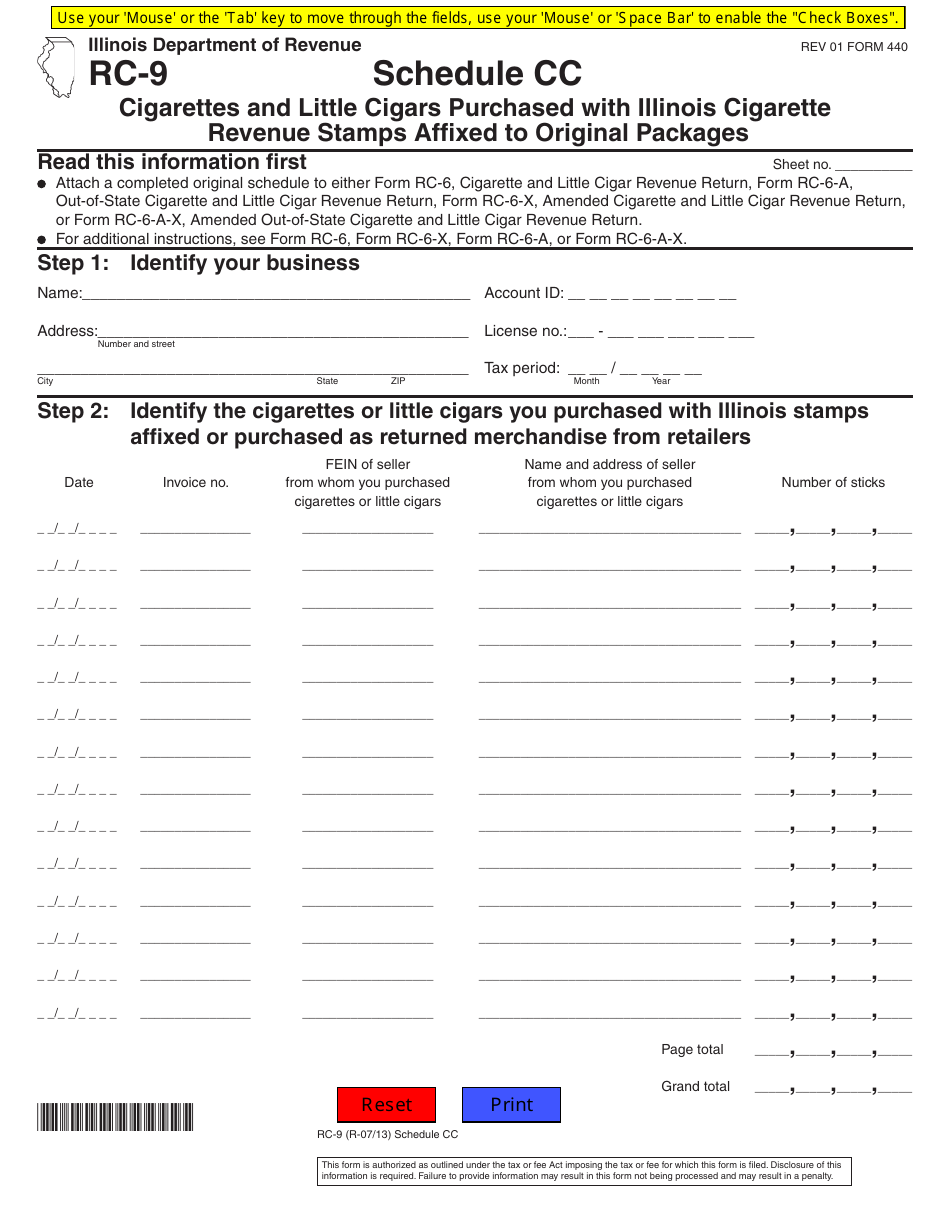 Form RC-9 Schedule CC - Fill Out, Sign Online and Download Fillable PDF ...