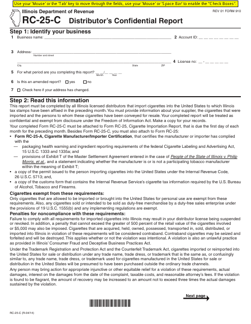 Form RC-25-C Distributor's Confidential Report - Illinois