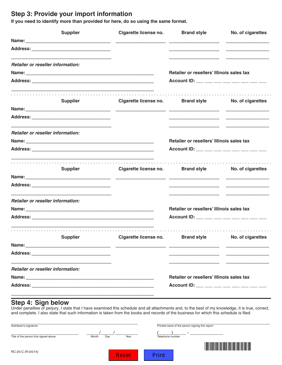 Form RC-25-C Distributors Confidential Report - Illinois, Page 2