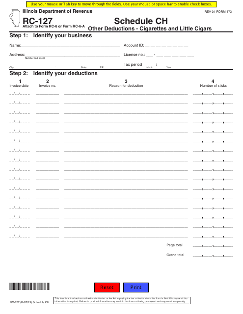Form RC-127 Schedule CH  Printable Pdf