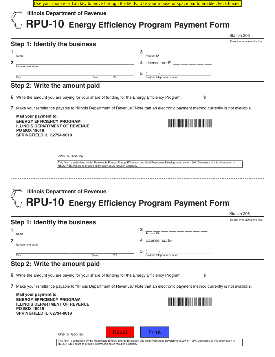Form RPU-10 Energy Efficiency Program Payment Form - Illinois, Page 1
