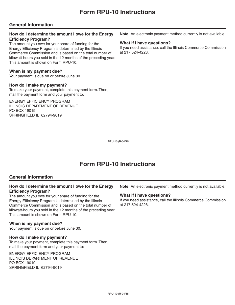 Form RPU-10 Energy Efficiency Program Payment Form - Illinois, Page 2