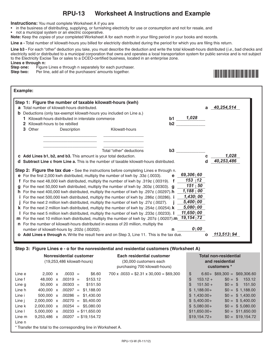 Form RPU-13-W Form Rpu-13 Worksheet a and Worksheet B - Illinois, Page 2
