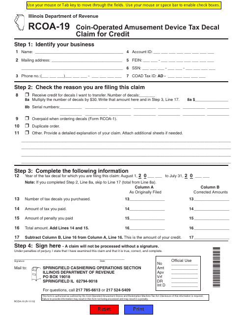 Form RCOA-19  Printable Pdf