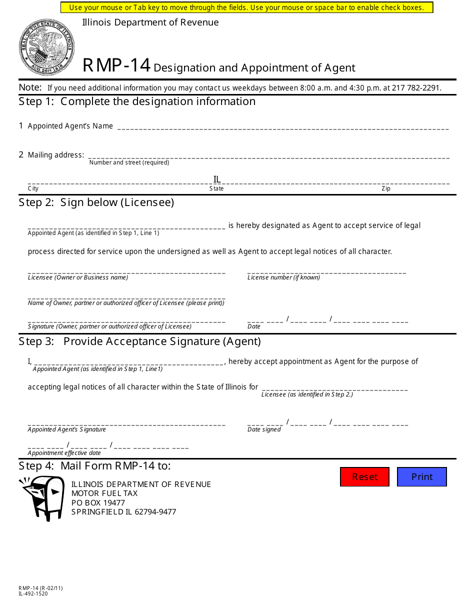 Form RMP-14 Designation and Appointment of Agent - Illinois, Page 1