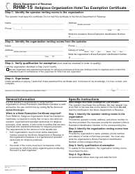 Document preview: Form RHM-15 Religious Organization Hotel Tax Exemption Certificate - Illinois