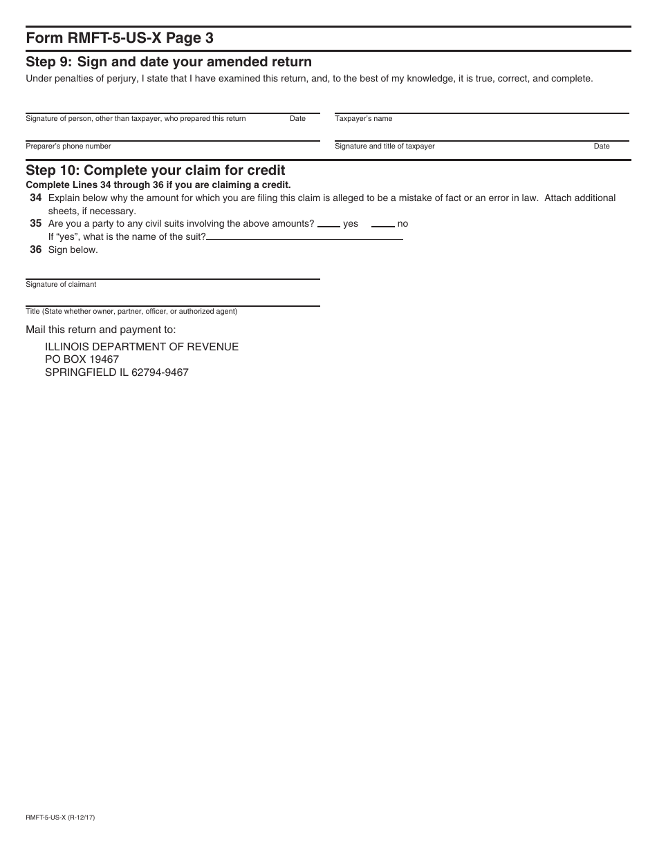 Form RMFT-5-US-X Amended Return / Claim for Credit Underground Storage Tank Tax and Environmental Impact Fee - Illinois, Page 3