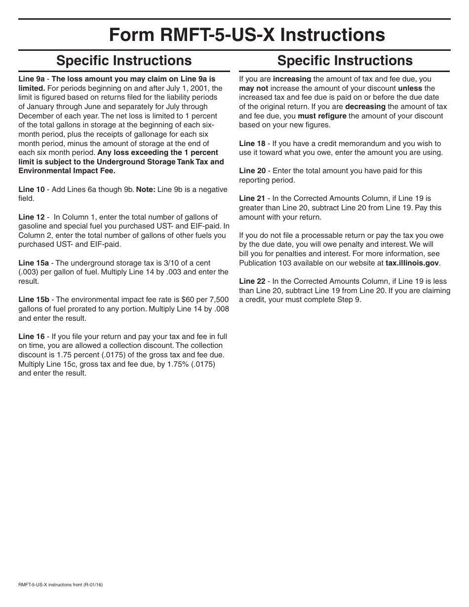 Instructions for Form RMFT-5-US-X Amended Return / Claim for Credit Underground Storage Tank Tax and Environmental Impact Fee - Illinois, Page 2