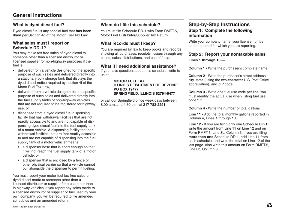 Form RMFT-33-DF Schedule DD-1 Tax-Free Sales of Dyed Diesel Fuel Products to Other Than a Distributor or Supplier in Illinois - Illinois, Page 2