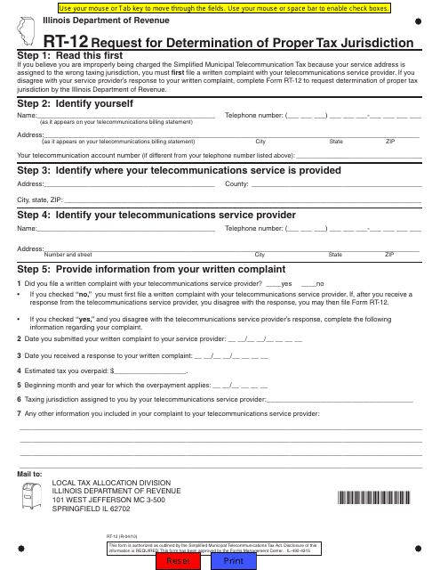 Form RT-12 Request for Determination of Proper Tax Jurisdiction - Illinois