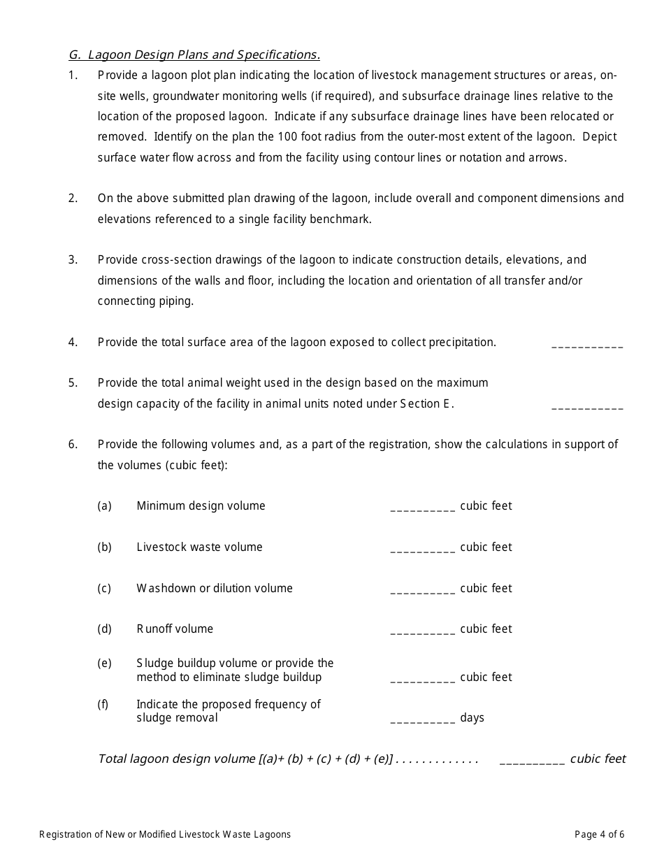 Form IL406-1536 Livestock Waste Lagoon Registration Application - Illinois, Page 4