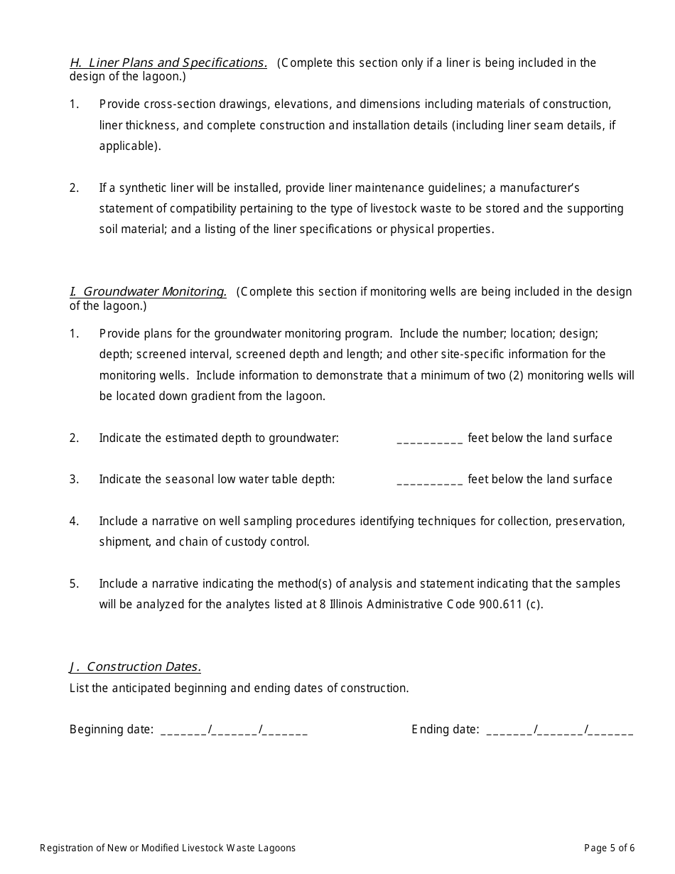 Form IL406-1536 Livestock Waste Lagoon Registration Application - Illinois, Page 5